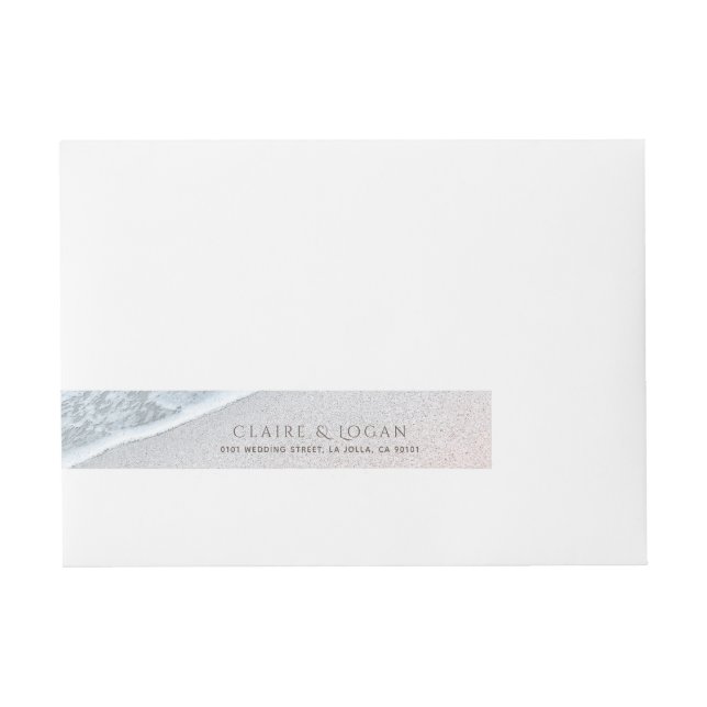Blue Ocean & Sandy Beach Monogram Wraparound Label (Vorderseite)
