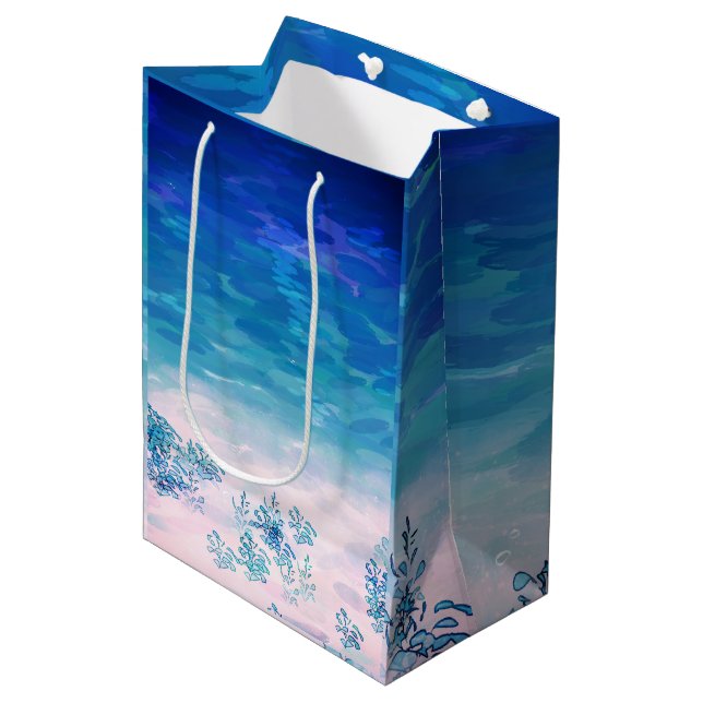 Blue Ocean Sea Beach Mittlere Geschenktüte (Vorderseite Schrägansicht)