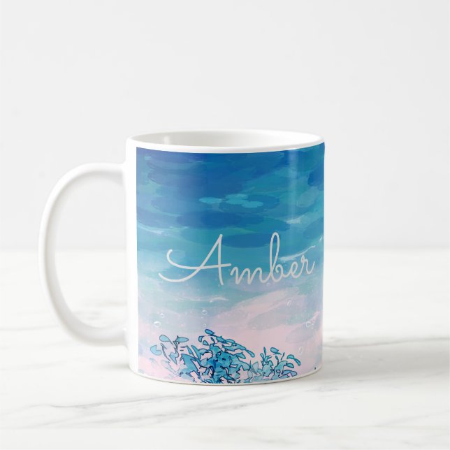 Blue Ocean Sea Beach Personalisiert Kaffeetasse (Links)