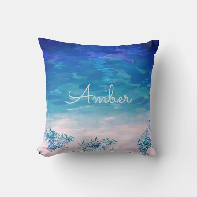 Blue Ocean Sea Beach Personalisiert Kissen (Vorderseite)