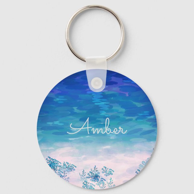 Blue Ocean Sea Beach Personalisiert Schlüsselanhänger (Vorderseite)