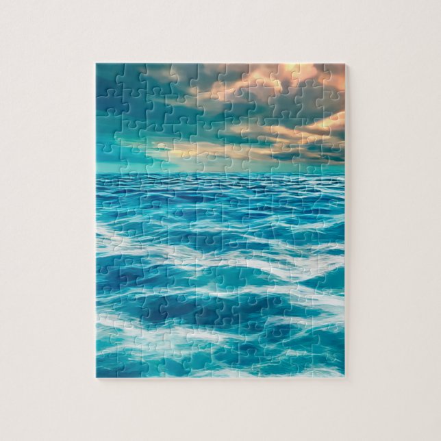Blue Ocean Seascape Cloudy Sky Digital Malerei (Vertikal)