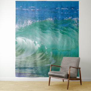Blue Ocean Summer Beach Waves Wandteppich