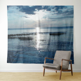 Blue Ocean Sunset Billows Clouds Tapestry Wandteppich