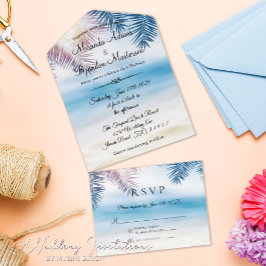 Blue Ocean Tropical Summer Palm Beach Hochzeit All In One Einladung