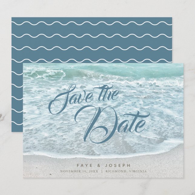 Blue Ocean Turquoise Enregistrer la carte Date (Devant / Derrière)