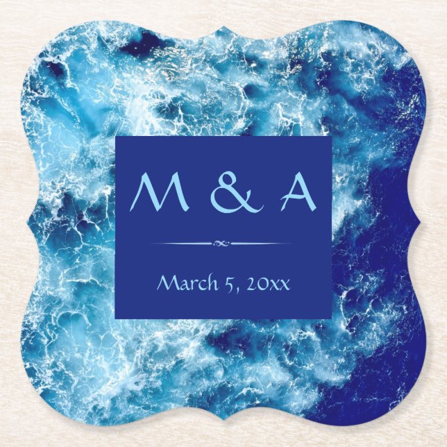 Blue Ocean Water Wedding Paper Untersetzer (Vorderseite)