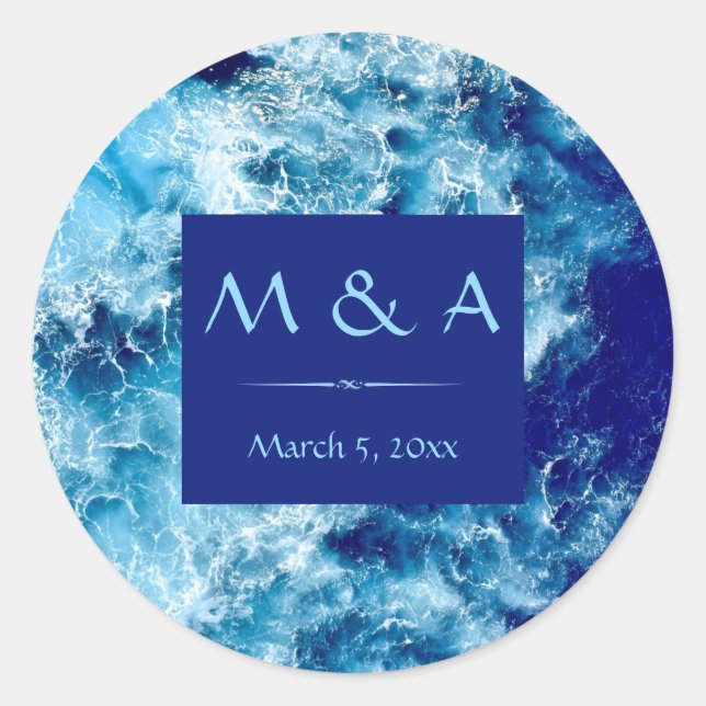 Blue Ocean Water Wedding Round Stickers (Vorderseite)