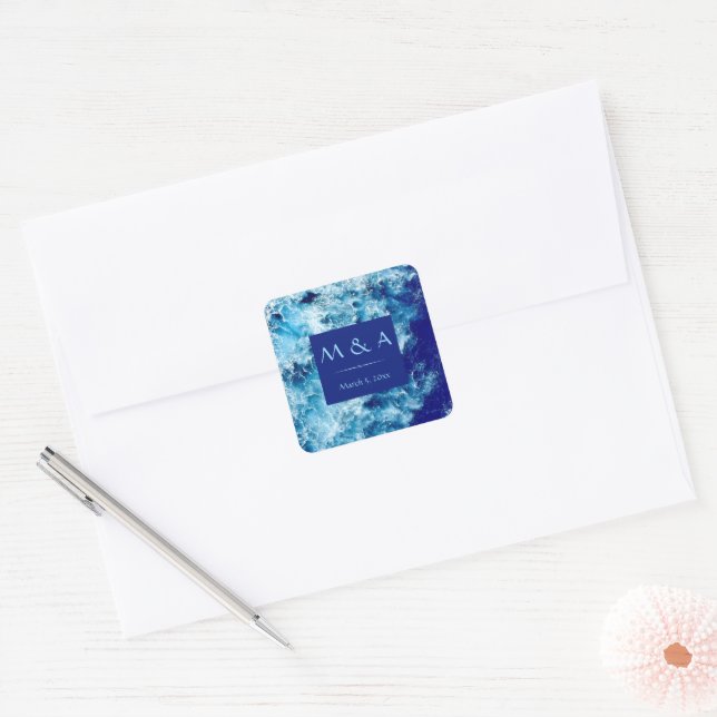 Blue Ocean Water Wedding Square Sticker (Umschlag)