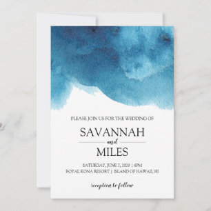 Blue Ocean Watercolor Moderne Hochzeitseinladung Einladung