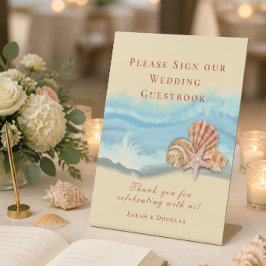 Blue Ocean Wave Wedding Gästebuchunterschrift Sockelschild
