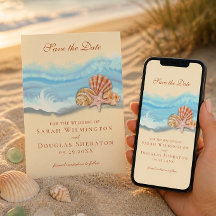 Blue Ocean Wave Wedding Save the Date Card