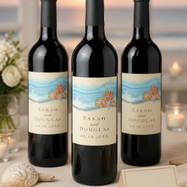 Blue Ocean Wave Wedding Wine Bottle Label Weinetikett
