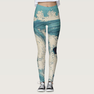 Blue Ocean Waves Japanisches Holzschnitt Leggings