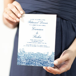 Blue Ocean Waves Lässige Hochzeit Probe Dinner Einladung