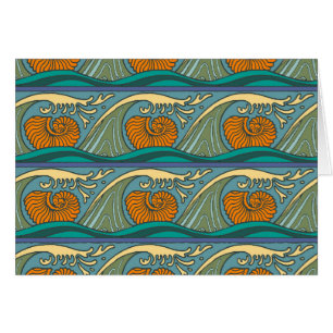 Blue Ocean Waves Nautilus Seashell Muster Nouveau