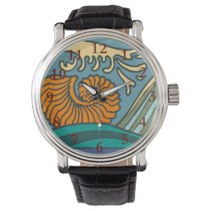 Blue Ocean Waves Nautilus Seashell Muster Nouveau Armbanduhr