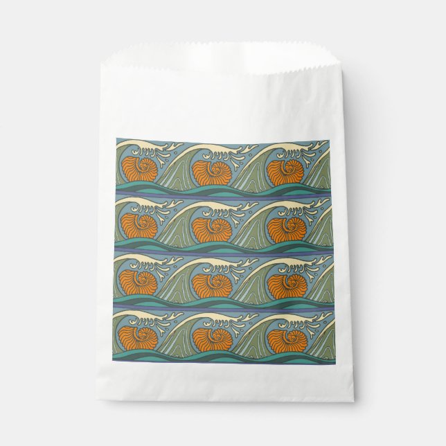 Blue Ocean Waves Nautilus Seashell Muster Nouveau Geschenktütchen (Vorderseite)