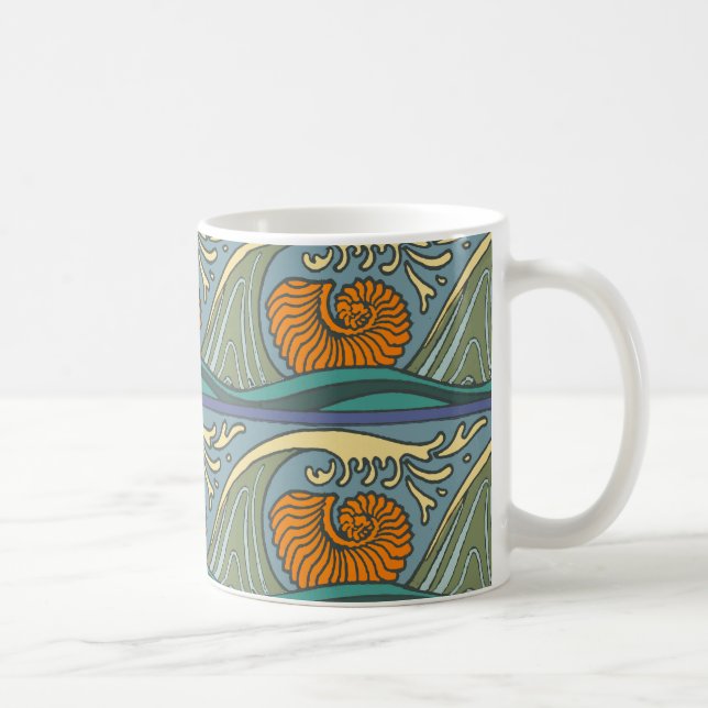 Blue Ocean Waves Nautilus Seashell Muster Nouveau Kaffeetasse (Rechts)