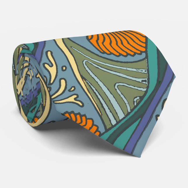 Blue Ocean Waves Nautilus Seashell Muster Nouveau Krawatte (Gerollt)