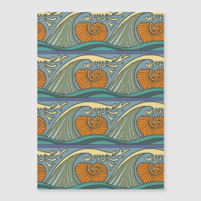 Blue Ocean Waves Nautilus Seashell Muster Nouveau Magnetkarte (Vorderseite)