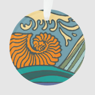 Blue Ocean Waves Nautilus Seashell Muster Nouveau Ornament