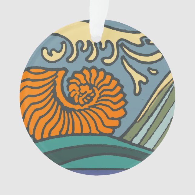 Blue Ocean Waves Nautilus Seashell Muster Nouveau Ornament (Vorderseite)