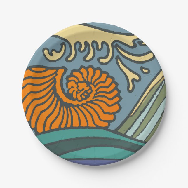 Blue Ocean Waves Nautilus Seashell Muster Nouveau Pappteller (Vorderseite)