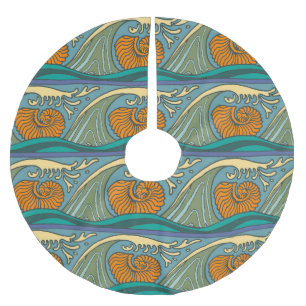 Blue Ocean Waves Nautilus Seashell Muster Nouveau Polyester Weihnachtsbaumdecke