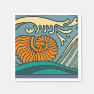 Blue Ocean Waves Nautilus Seashell Muster Nouveau Serviette