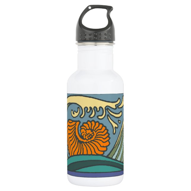 Blue Ocean Waves Nautilus Seashell Muster Nouveau Trinkflasche (Vorderseite)