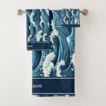 Blue Ocean waves nom personnalisé motif