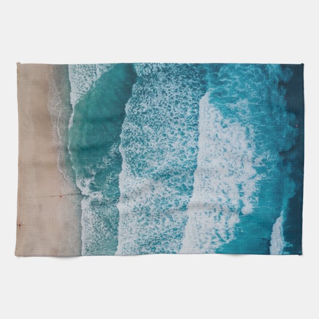 Blue Ocean Waves Sandstrand Geschirrtuch (Horizontal)
