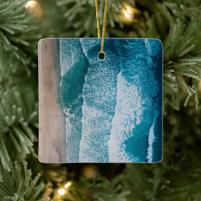 Blue Ocean Waves Sandstrand Keramikornament (Baum)