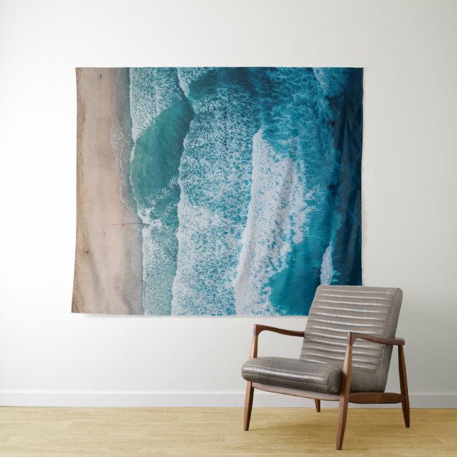 Blue Ocean Waves Sandstrand Wandteppich (Beispiel (Horizontal))