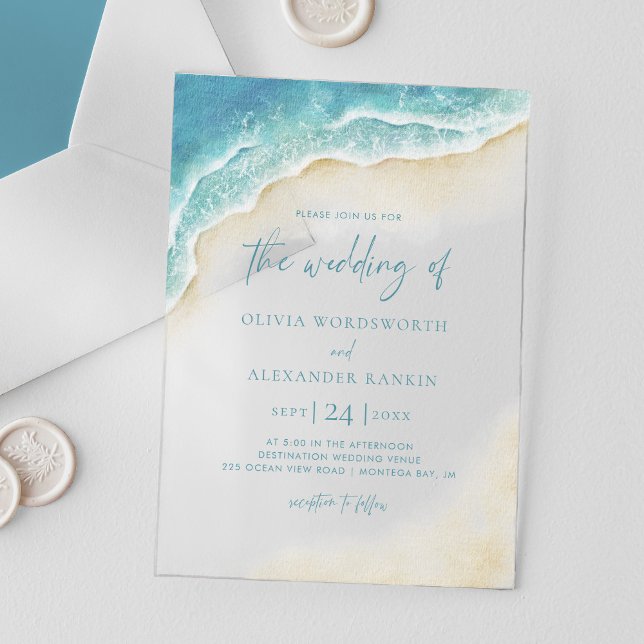 Blue Ocean Waves Summer Beach Wedding Acryleinladungen (Von Creator hochgeladen)
