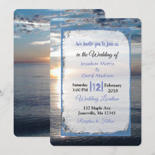 Blue Ocean Waves Sunset Wedding Einladungen