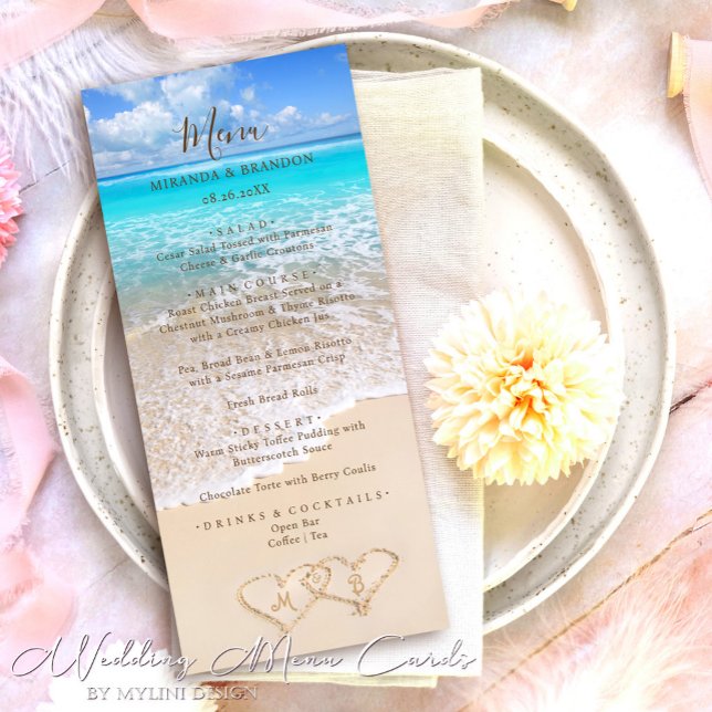 Blue Ocean Waves Tropical Beach Hochzeitkarte Menükarte (Von Creator hochgeladen)