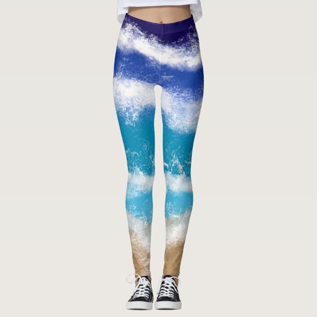 Blue Ocean Waves und Sandy Beach Leggings (Vorderseite)