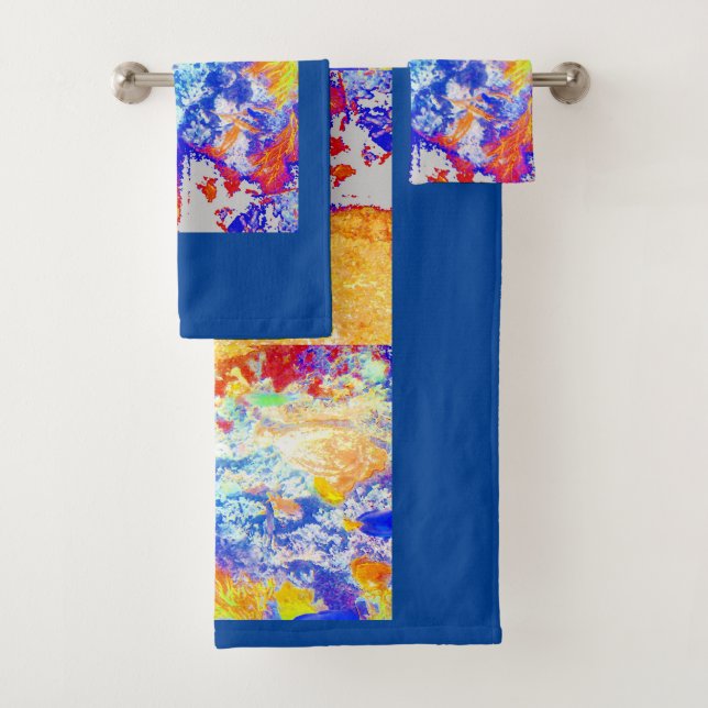 Blue Ocean Waves Whimsical Marine Abstrakt Art Fun Badhandtuch Set (Insitu)