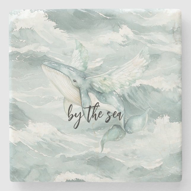 Blue Ocean Whale By the sea Steinuntersetzer (Vorderseite)