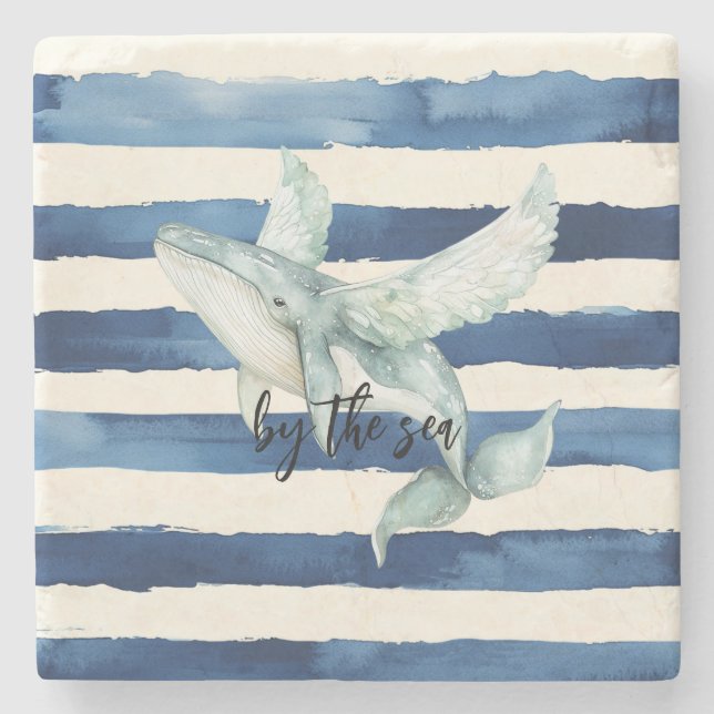 Blue Ocean Whale By the sea Steinuntersetzer (Vorderseite)