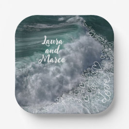 Blue ocean with drawn hearts pappteller