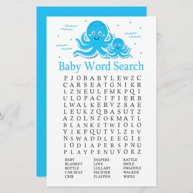 Blue Octopus Baby Shooter Word Search Game (Vorne/Hinten)