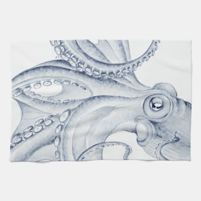 Blue Octopus Cephalopod Kraken Ink Geschirrtuch (Horizontal)