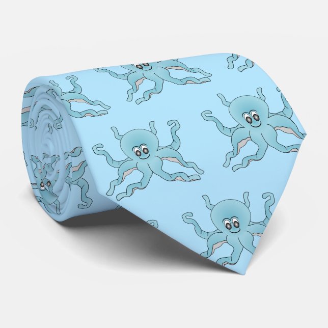 Blue Octopus Design Krawatte (Gerollt)
