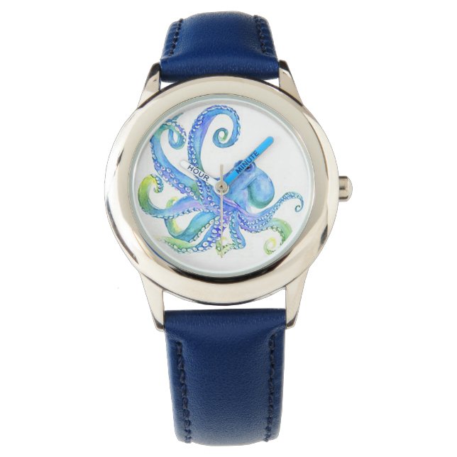 "Blue Octopus" Kinderuhr Armbanduhr (Vorderseite)