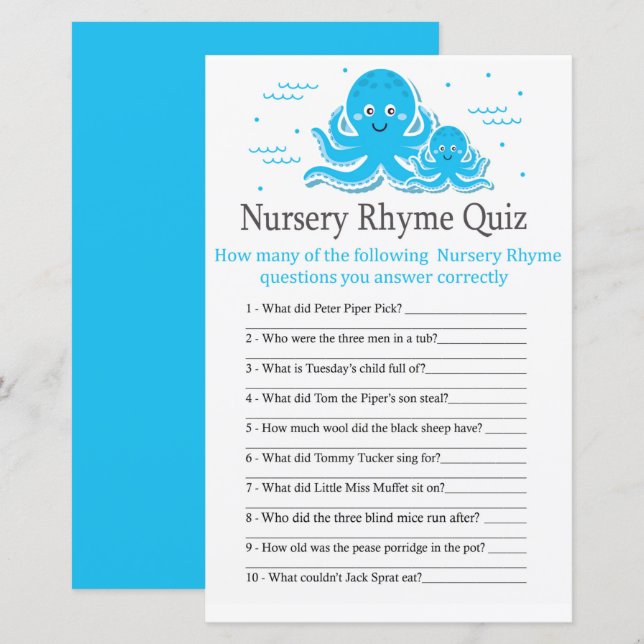 Blue Octopus Kinderzimmer Rhyme Quiz Kinderduschen (Vorne/Hinten)
