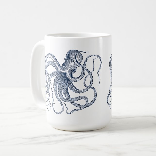 Blue Octopus Nautic Illustration Kaffeemaschine Ta Kaffeetasse (Vorderseite Links)