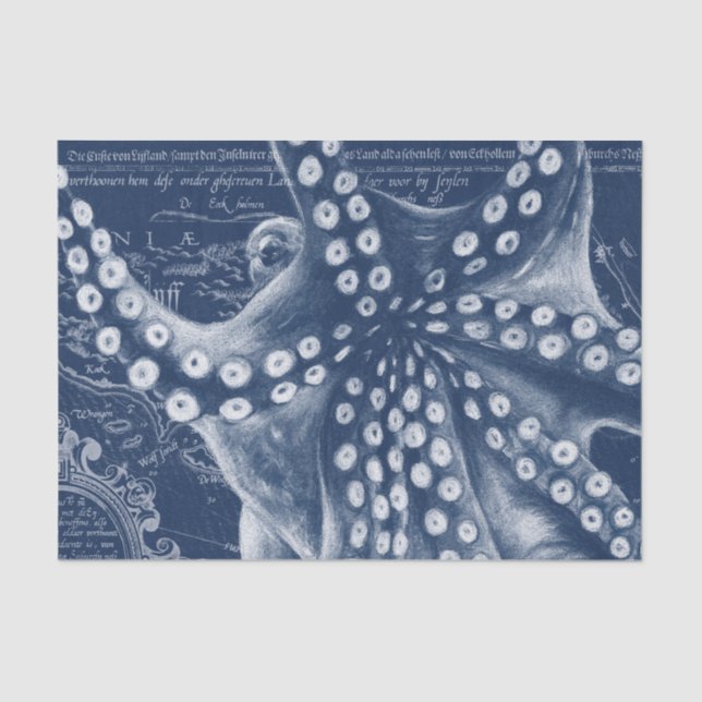 Blue Octopus Vintag Map Chic Seidenpapier (Vorderseite)